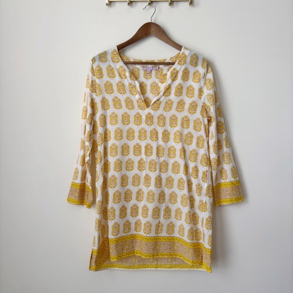 Calypso St Barth Tunic Top XS Floral Block Print Yellow - Picture 1 of 7